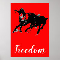 Freedom Red Black Pop Art Running Horses