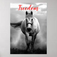 Freedom Red Black White Running Horses