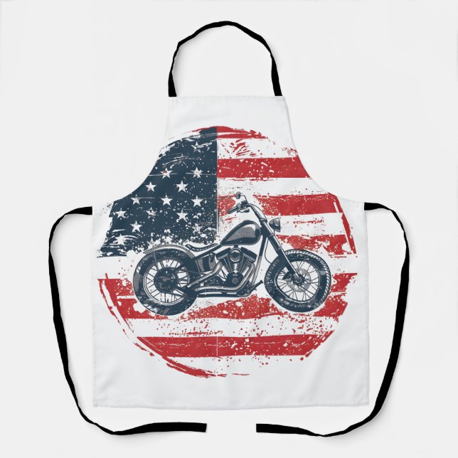 Freedom Ride: Retro Motorcycle and American Flag  Apron (Front)