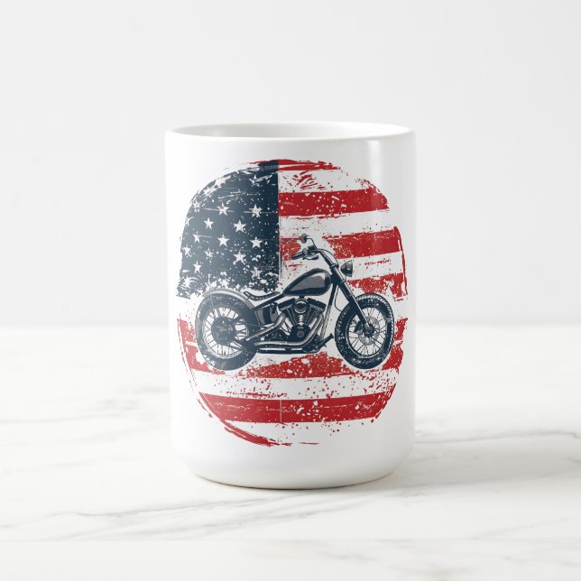 Freedom Ride: Retro Motorcycle and American Flag  Coffee Mug (Center)