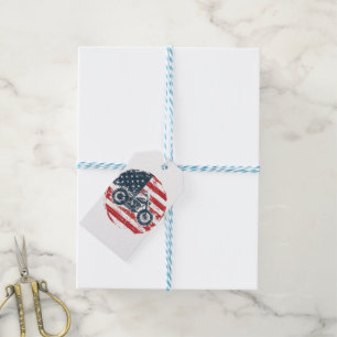 Freedom Ride: Retro Motorcycle and American Flag  Gift Tags