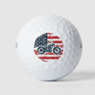Freedom Ride: Retro Motorcycle and American Flag  Golf Balls
