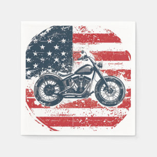 Freedom Ride: Retro Motorcycle and American Flag  Napkin