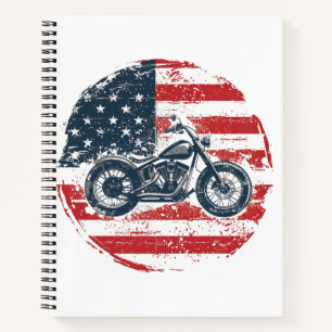 Freedom Ride: Retro Motorcycle and American Flag  Notebook