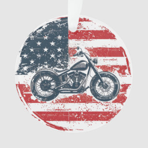 Freedom Ride: Retro Motorcycle and American Flag  Ornament