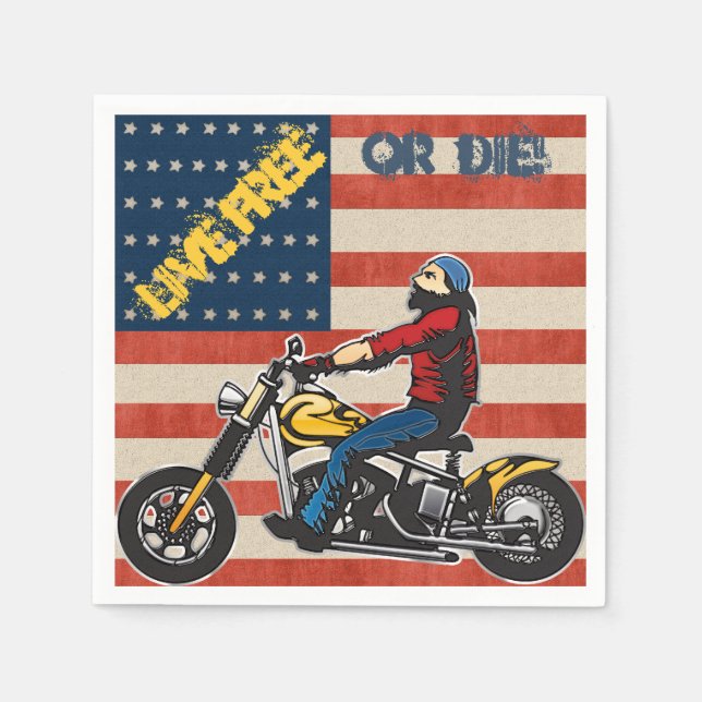 Freedom Rider Biker on USA Flag Paper Napkin (Front)