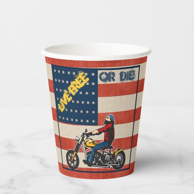 Freedom Rider Biker on USA Flag Paper Paper Cups (Front)