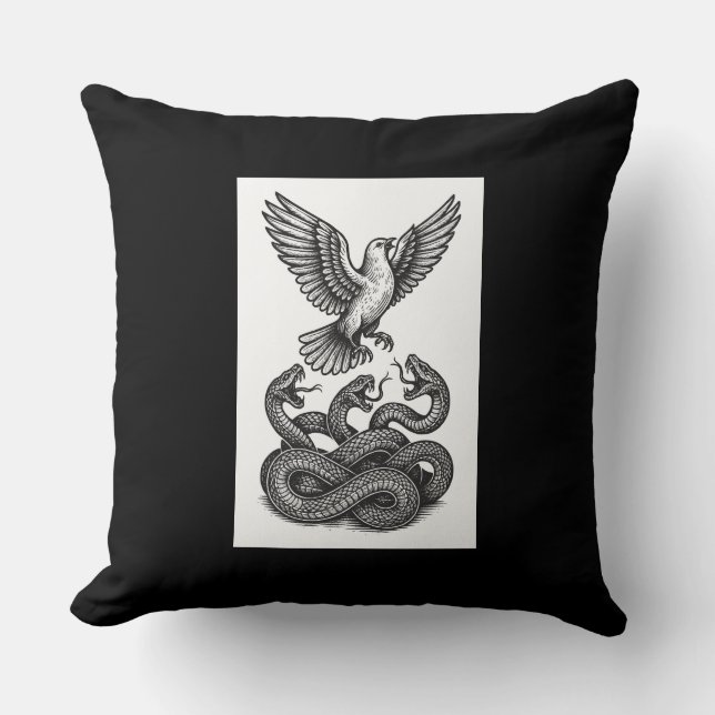 Freedom Riser: Dove & Serpent Tattoo Art Cushion (Front)