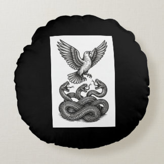 Freedom Riser: Dove & Serpent Tattoo Art Round Cushion
