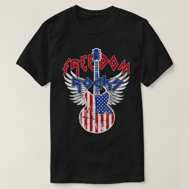 Freedom Rocks 4th of July Patriotic USA Flag Rock  T-Shirt (Design Front)