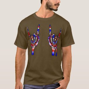Freedom Rocks Leopard Red White Blue Skeleton Rock T-Shirt