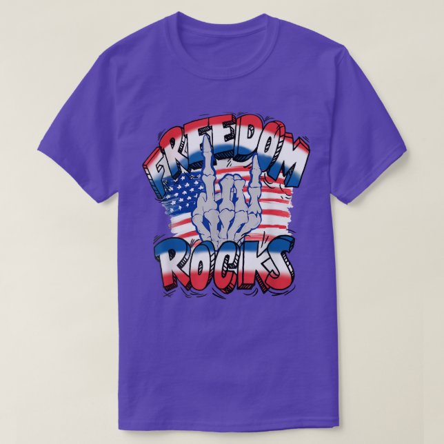 Freedom Rocks Skeleton Hand Happy 4th Of July Amer T-Shirt (Design Front)