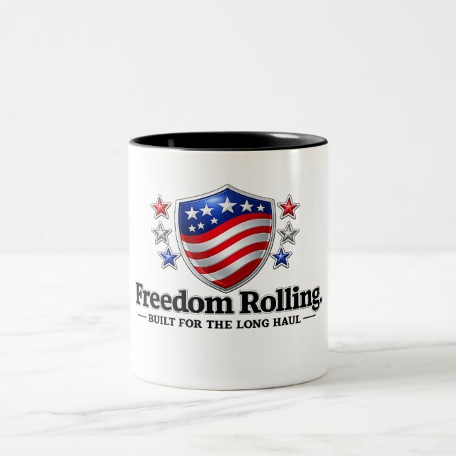 Freedom Rolling Patriotic Shield Logo | American F Two-Tone Coffee Mug (Center)