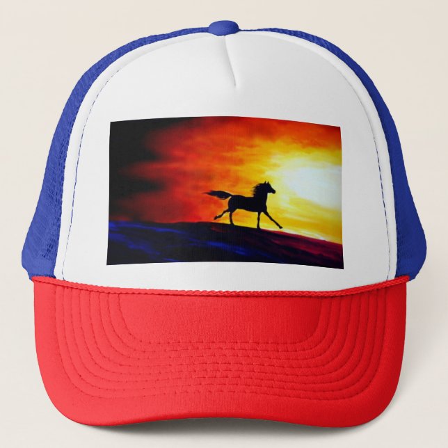 Freedom Running Horse Template White Red Blue Trucker Hat (Front)