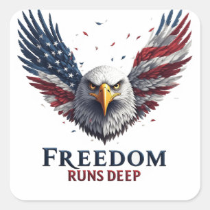 Freedom Runs Deep Patriotic USA Pride Decal Square Sticker