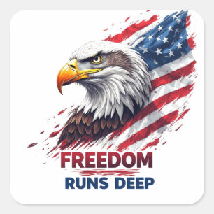 Freedom Runs Deep Patriotic USA Pride Decal Square Sticker