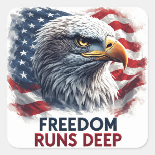 Freedom Runs Deep Patriotic USA Pride Decal Square Sticker