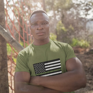 Freedom Scriptures Military Green Line Flag T-Shirt