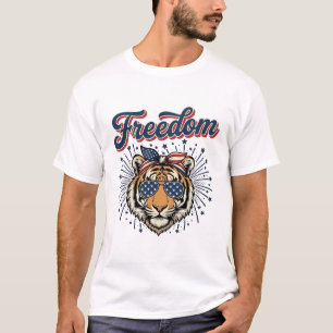 Freedom Tiger Patriotic Vintage Engraving Shirt_1 T-Shirt