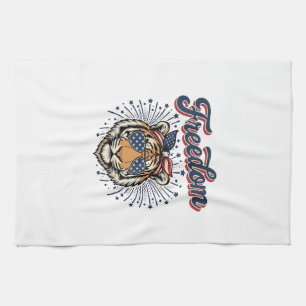 Freedom Tiger Patriotic Vintage Engraving Shirt_1 Tea Towel