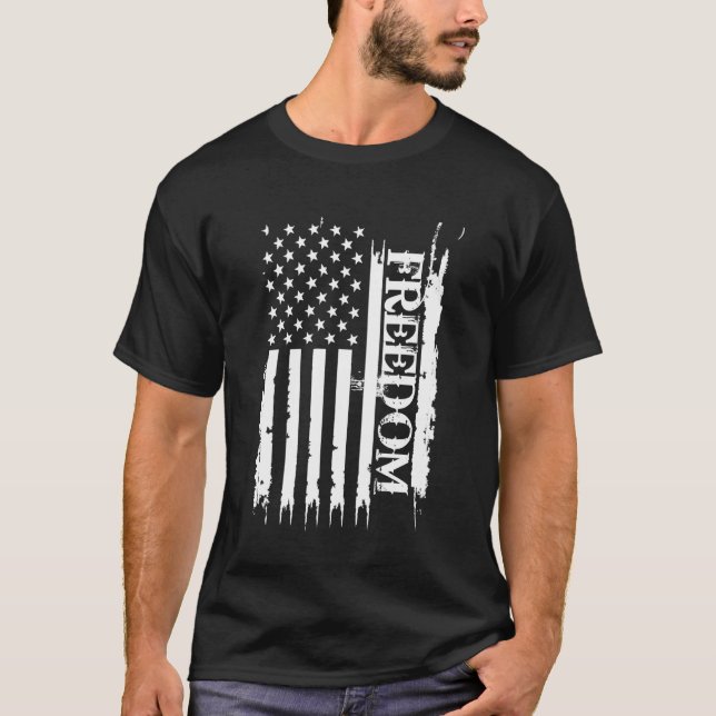 Freedom United States Distressed w US Flag T-Shirt (Front)