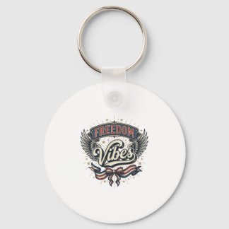 Freedom Vibes Vintage Patriotic T-Shirt Design_1 Key Ring