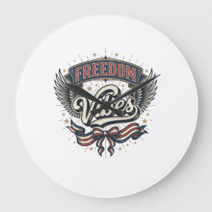 Freedom Vibes Vintage Patriotic T-Shirt Design_1 Large Clock