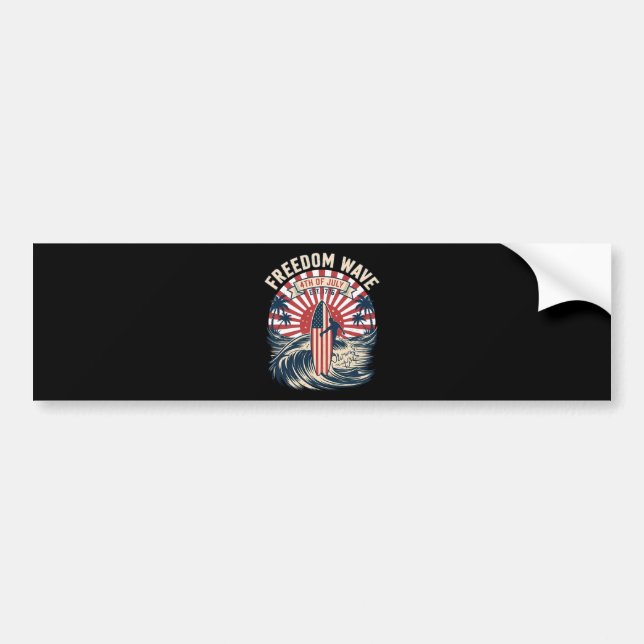 Freedom Wave 4th Of July Bumper Sticker (Front)