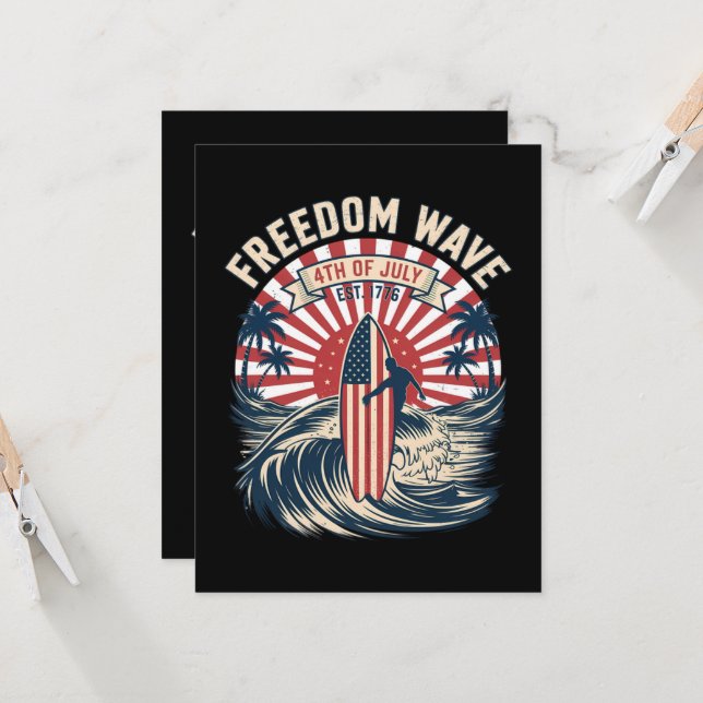 Freedom Wave 4th Of July Invitation (Front/Back In Situ)