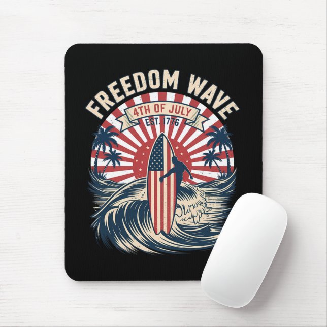 Freedom Wave 4th Of July Mouse Mat (With Mouse)