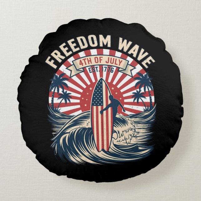 Freedom Wave 4th Of July Round Cushion (Front)
