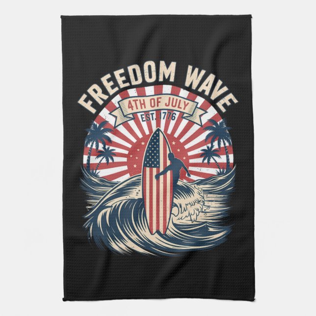 Freedom Wave 4th Of July Tea Towel (Vertical)
