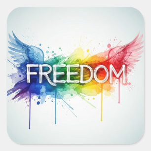 Freedom & Wings – Colorful Watercolor Art with Abs Square Sticker