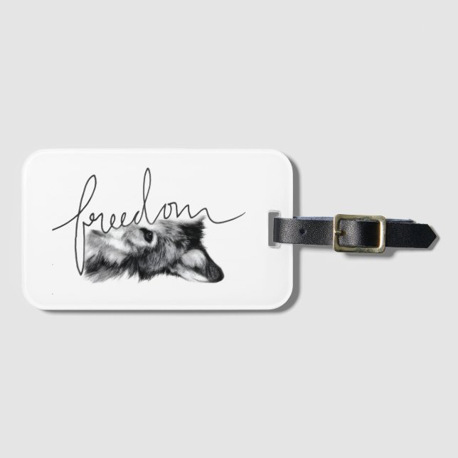 Freedom Wolf Minimal Line Art - Luggage Tag (Front Horizontal)