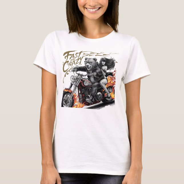 Freedoms Ride: Woman on Motorcycle T-Shirt (Front)