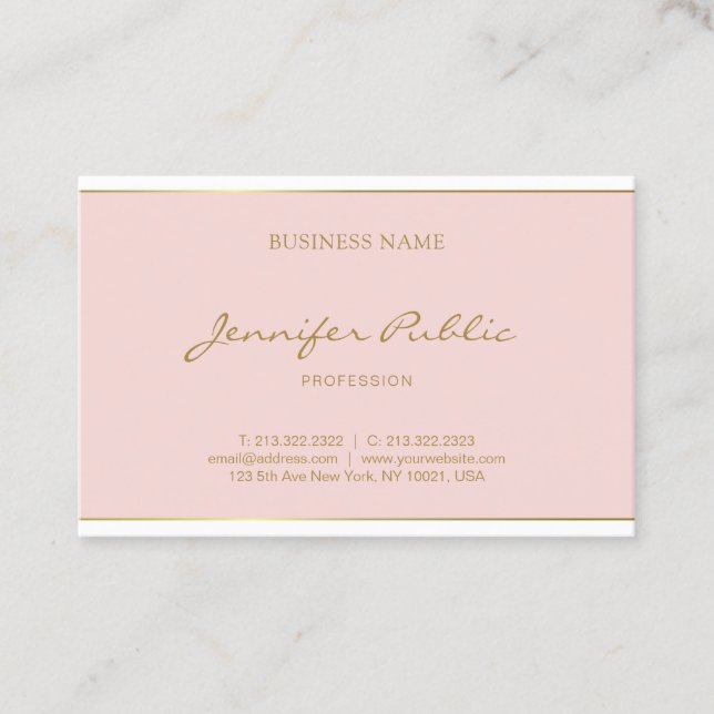 Freehand Gold Script Name Blush Pink Modern Business Card (Front)