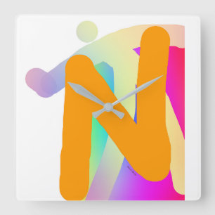 FREEHAND MONOGRAM INITIAL N SQUARE WALL CLOCK
