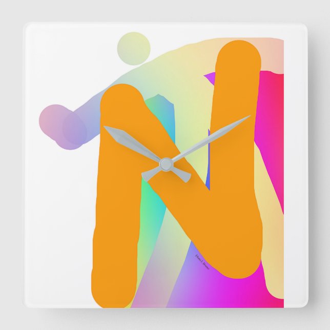 FREEHAND MONOGRAM INITIAL N SQUARE WALL CLOCK (Front)