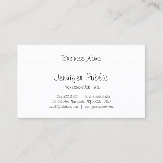 Freehand Script Minimalistic Chic Modern Plain Top Business Card (Front)