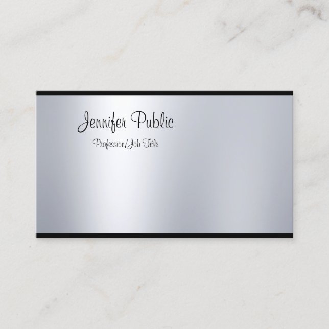 Freehand Script Silver Look Modern Minimal Plain Business Card (Front)