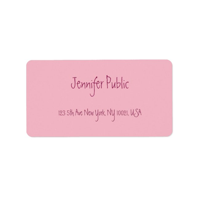 Freehand Script Text Elegant Pink Modern Template Label (Front)