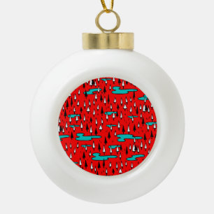 Freehand trees: Scandinavian Christmas pattern. Ceramic Ball Christmas Ornament