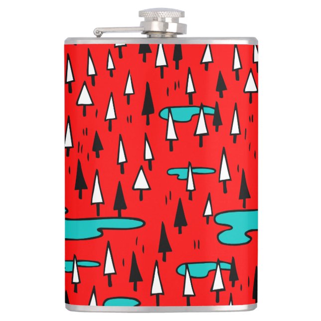 Freehand trees: Scandinavian Christmas pattern. Hip Flask (Front)