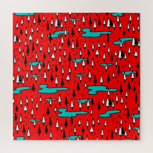 Freehand trees: Scandinavian Christmas pattern. Jigsaw Puzzle