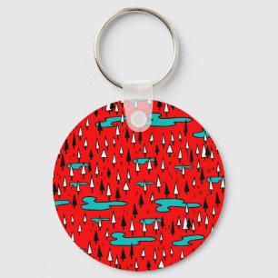 Freehand trees: Scandinavian Christmas pattern. Key Ring