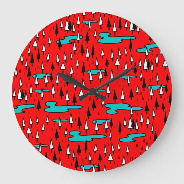 Freehand trees: Scandinavian Christmas pattern. Large Clock (Front)