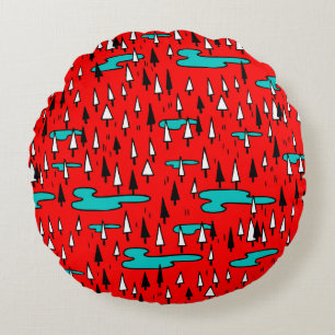 Freehand trees: Scandinavian Christmas pattern. Round Cushion