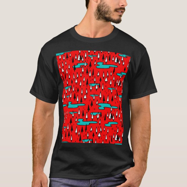 Freehand trees: Scandinavian Christmas pattern. T-Shirt (Front)