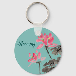 Freehand Watercolor Floral Lotus Positive Quote Key Ring