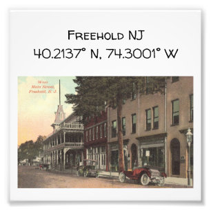 Freehold NJ Map Coordinate 1909 Vintage Style Photo Print